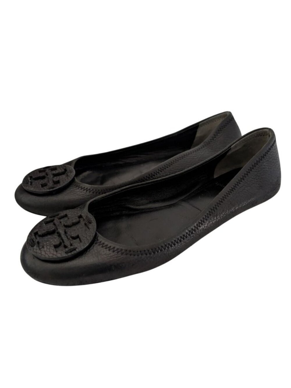Tory Burch Minnie Travel Ballet Flats Womens 6.5 Black Leather Slip On Shoes